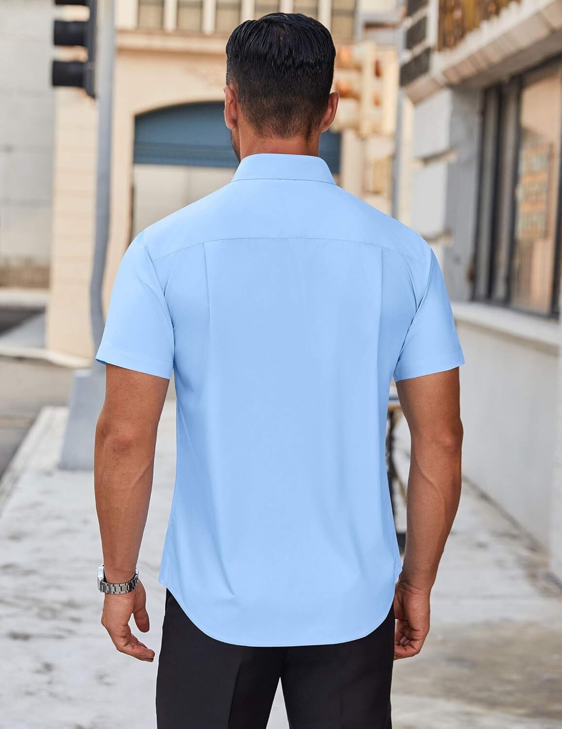 Mens Short Sleeve Dress Shirts Wrinkle Free Casual Button Down Shirts Summer Untucked Dress Shirt