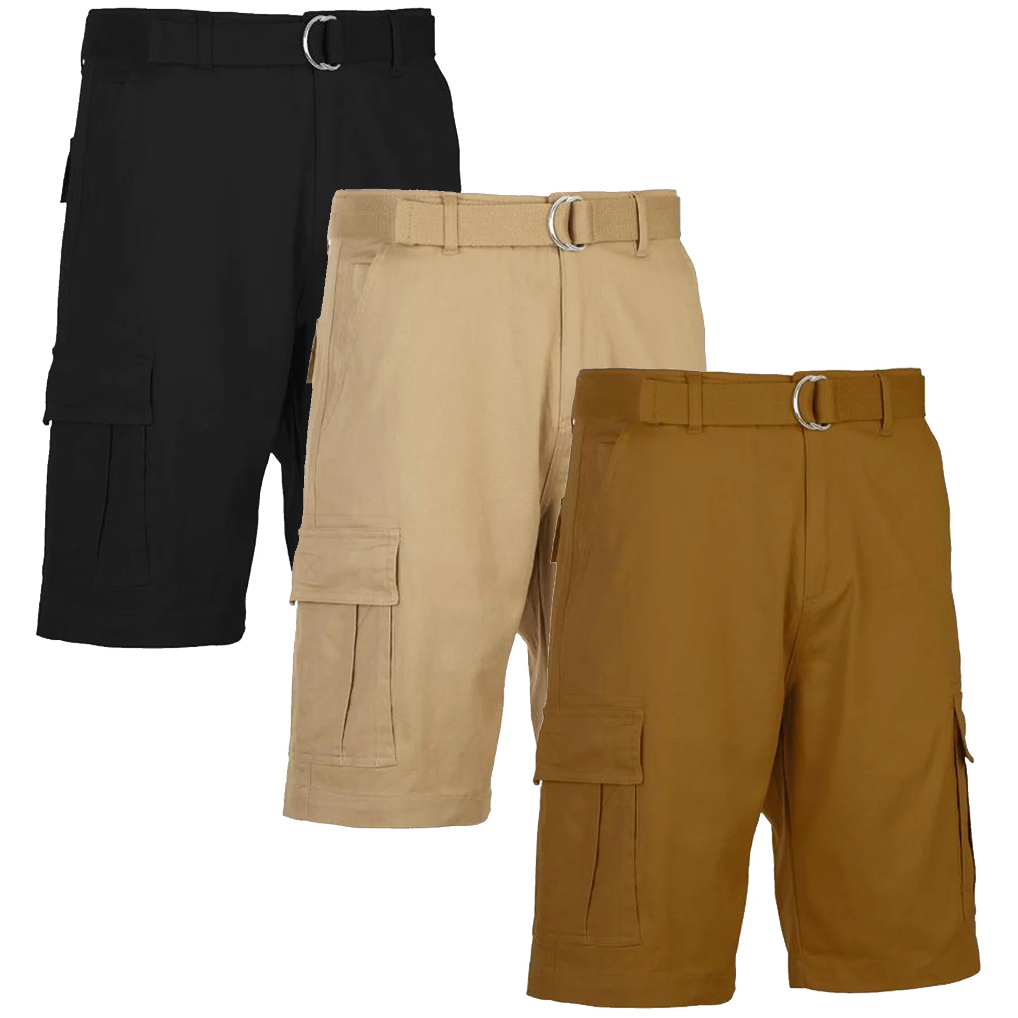 Men's Cotton Belted Cargo Shorts Vintage Distressed Lounge Hiking With Belt Sizes 28-50 NEW