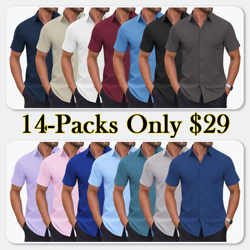 Mens Short Sleeve Dress Shirts Wrinkle Free Casual Button Down Shirts Summer Untucked Dress Shirt