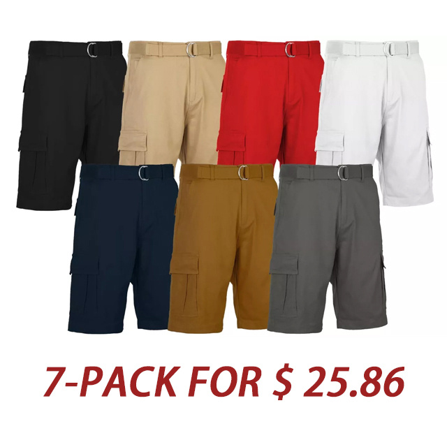 Men's Cotton Belted Cargo Shorts Vintage Distressed Lounge Hiking With Belt Sizes 28-50 NEW