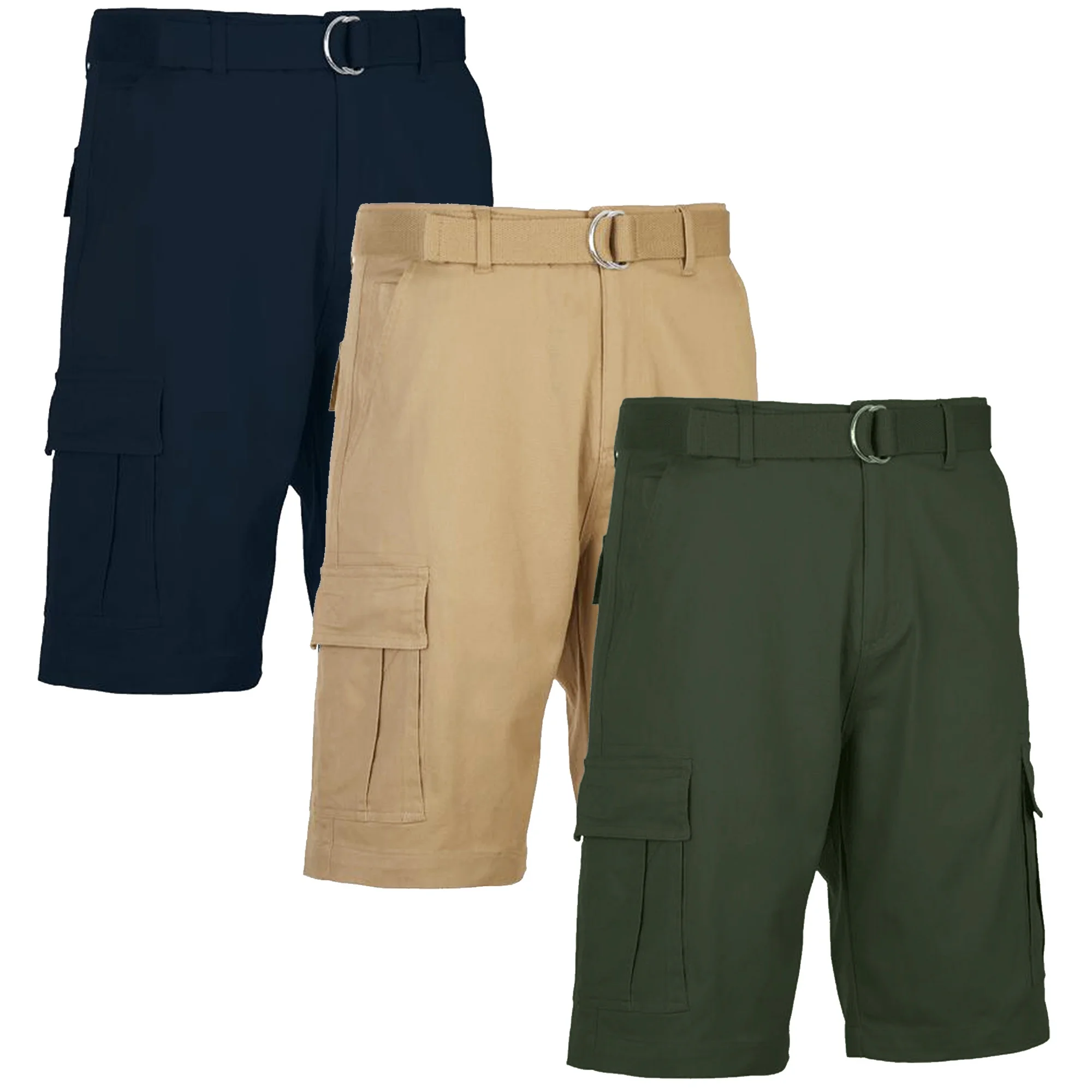 Men's Cotton Belted Cargo Shorts Vintage Distressed Lounge Hiking With Belt Sizes 28-50 NEW