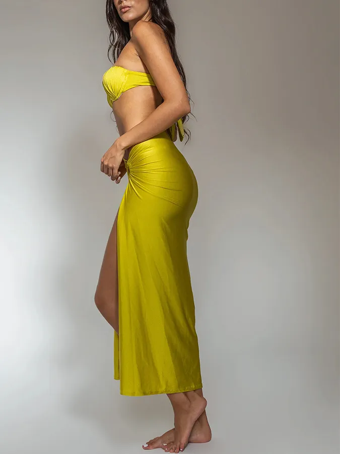 Solid One Piece Swimsuit and Cover-up or Skirt