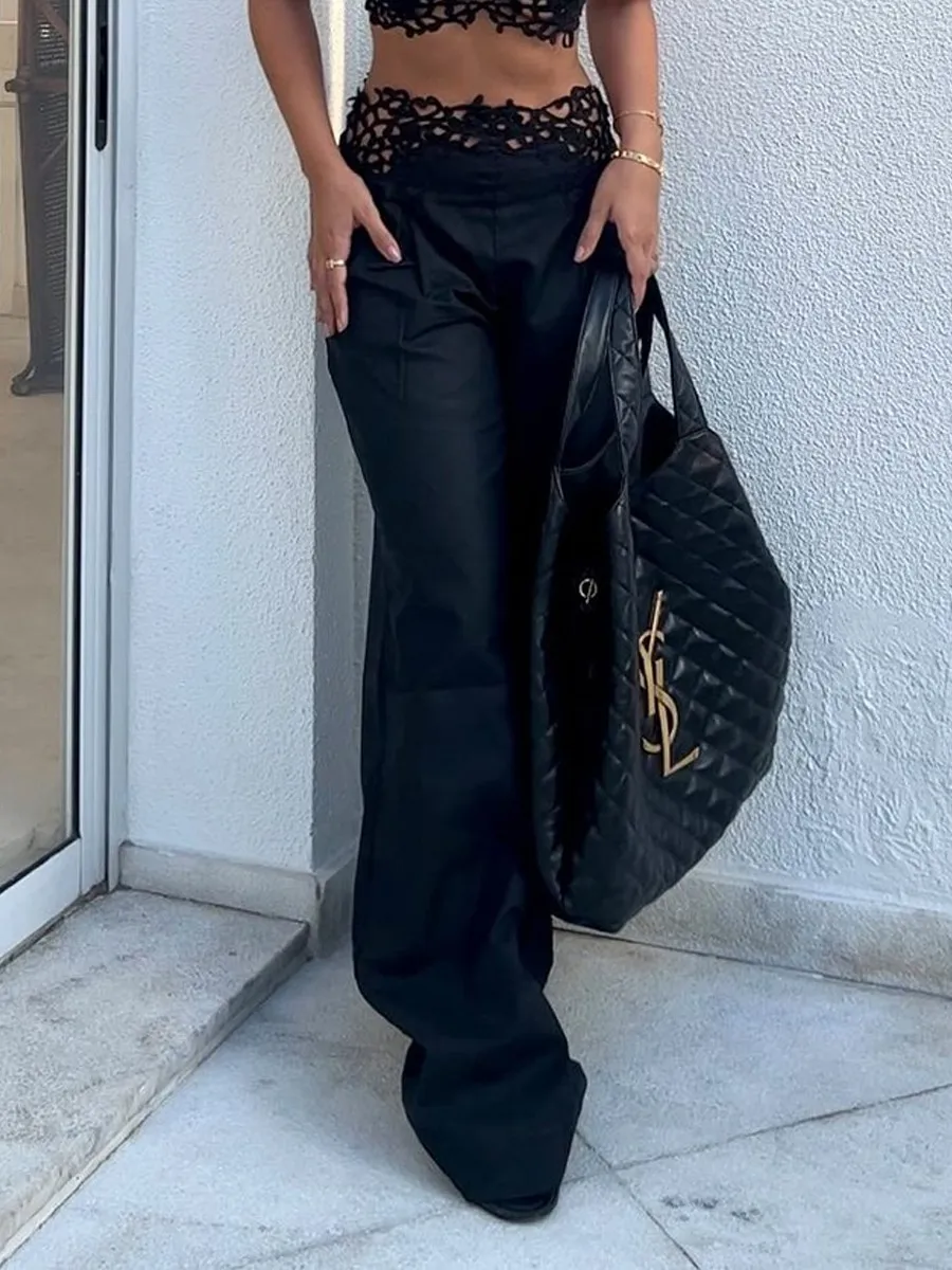 Plain Lace Patchwork Bikini And Skirt