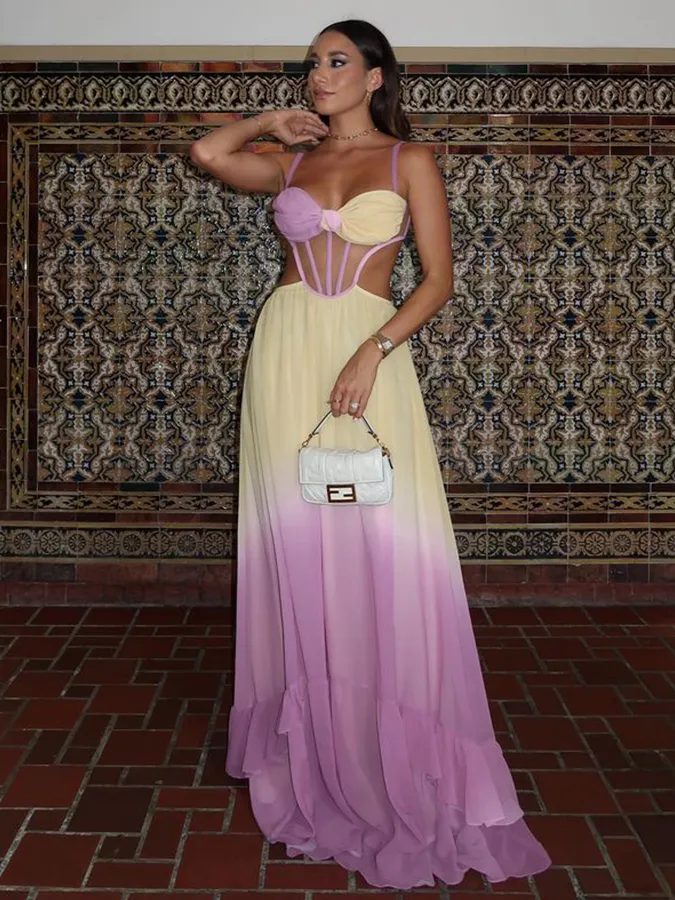 Casual Holiday Gradient Color Block Sleeveless Long Dress