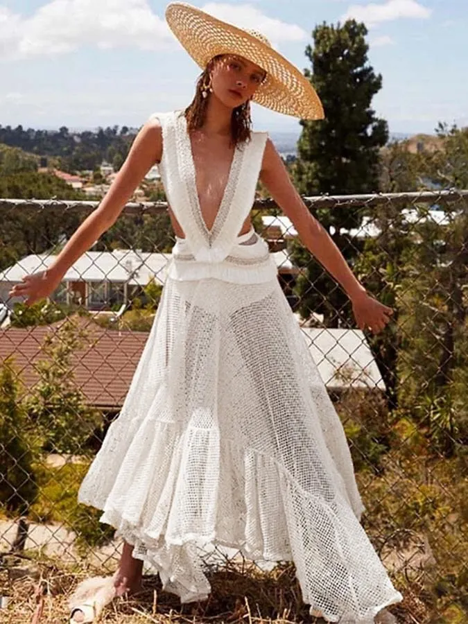 V Neck Tassel Cut Out One Piece Swimsuit