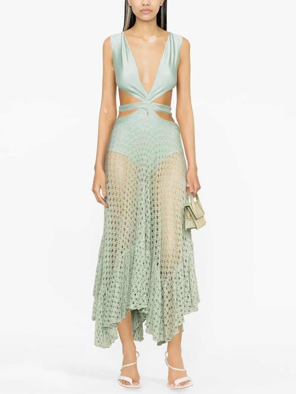 Belted crochet-trimmed Maxi swimsuit