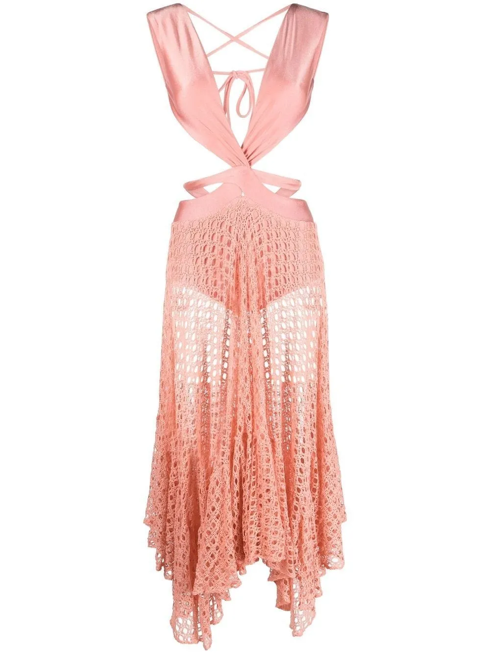 Belted crochet-trimmed Maxi swimsuit