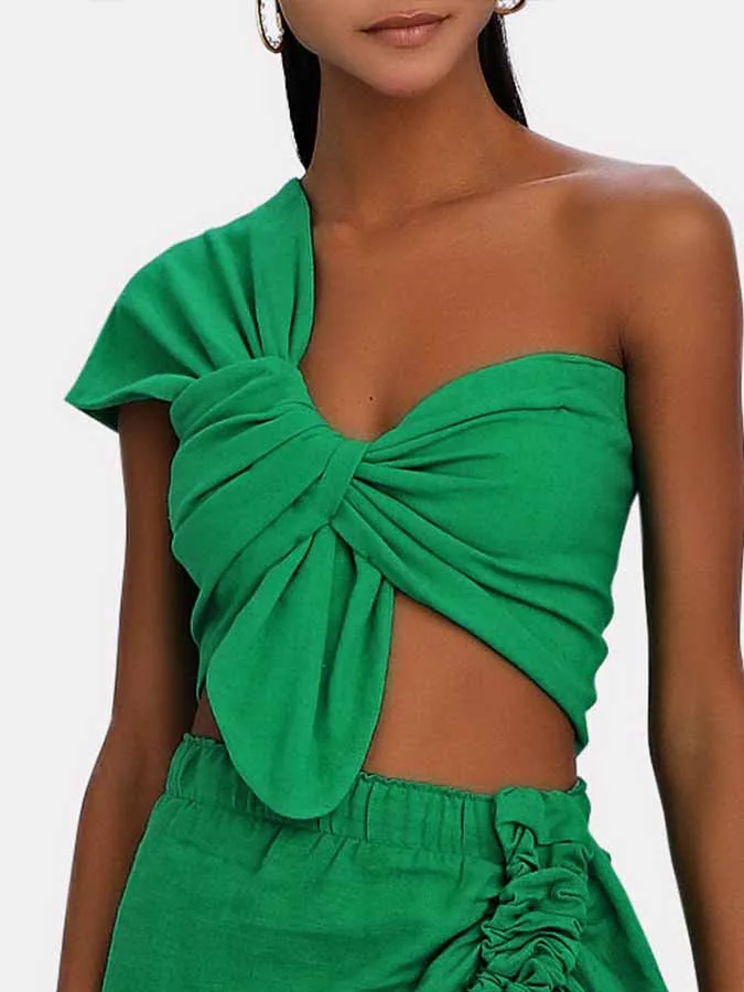 Solid One-Shoulder Swimsuit and Beach Skirt