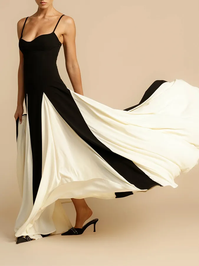 Black-white Color-block Swimg Maxi Dress