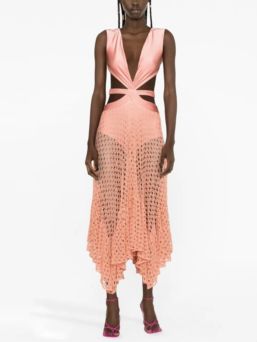 Belted crochet-trimmed Maxi swimsuit