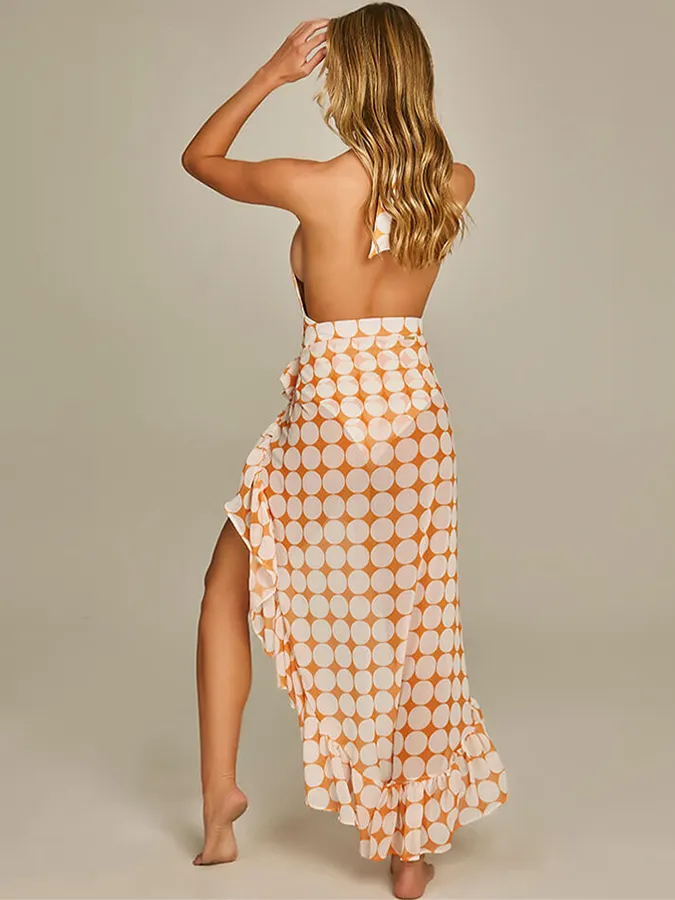 Deep V Print One Piece Swimsuit Set