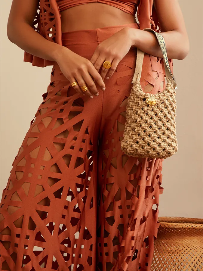 Tie Shoulder Solid Bikini Set and Pants Swimwear