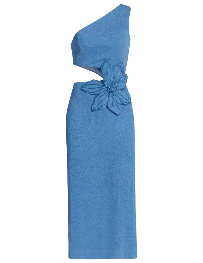 Flower One Shoulder Midi Dress