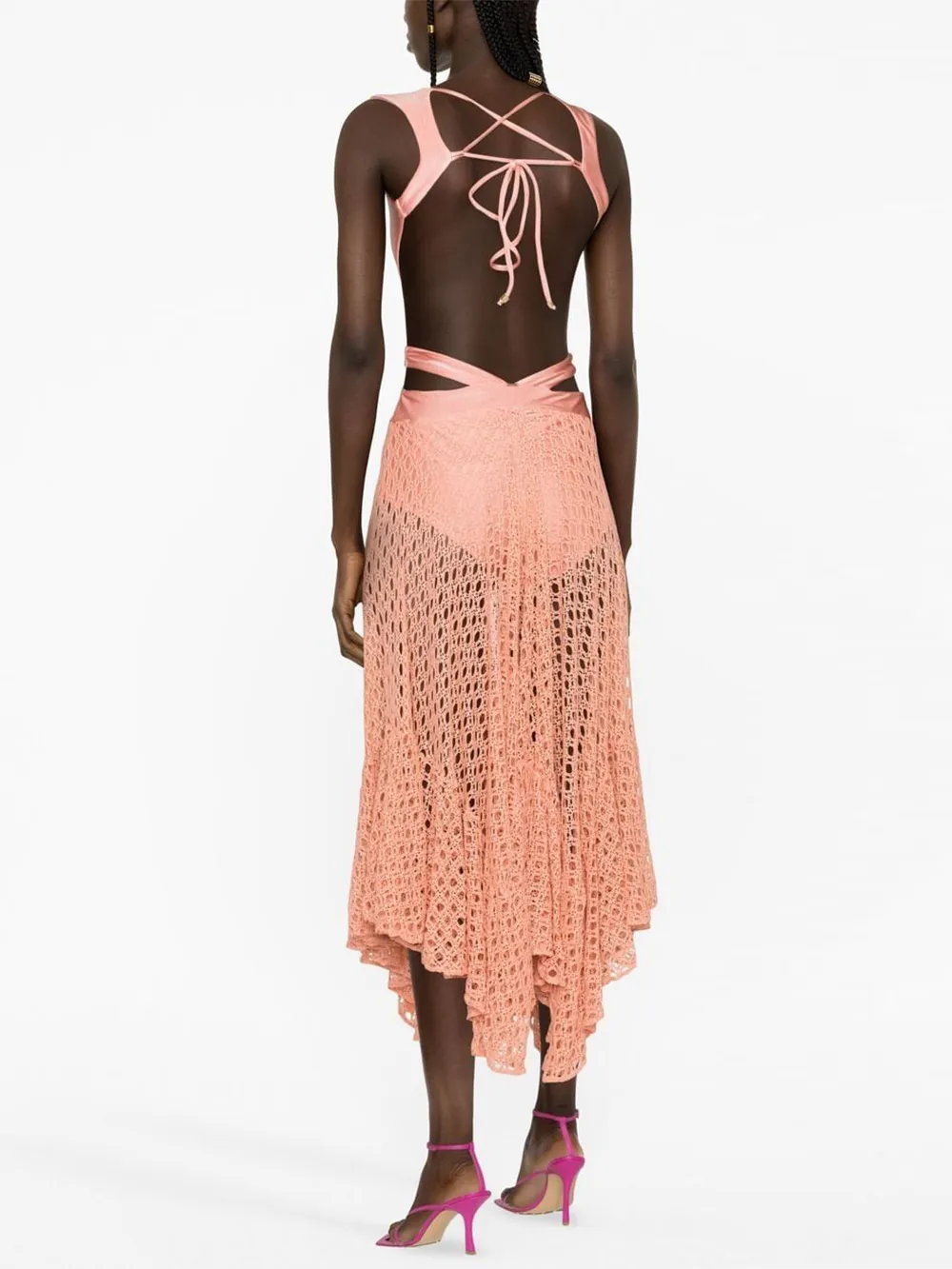 Belted crochet-trimmed Maxi swimsuit