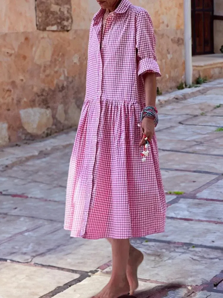 Long Sleeves Plaid Shirt Dress