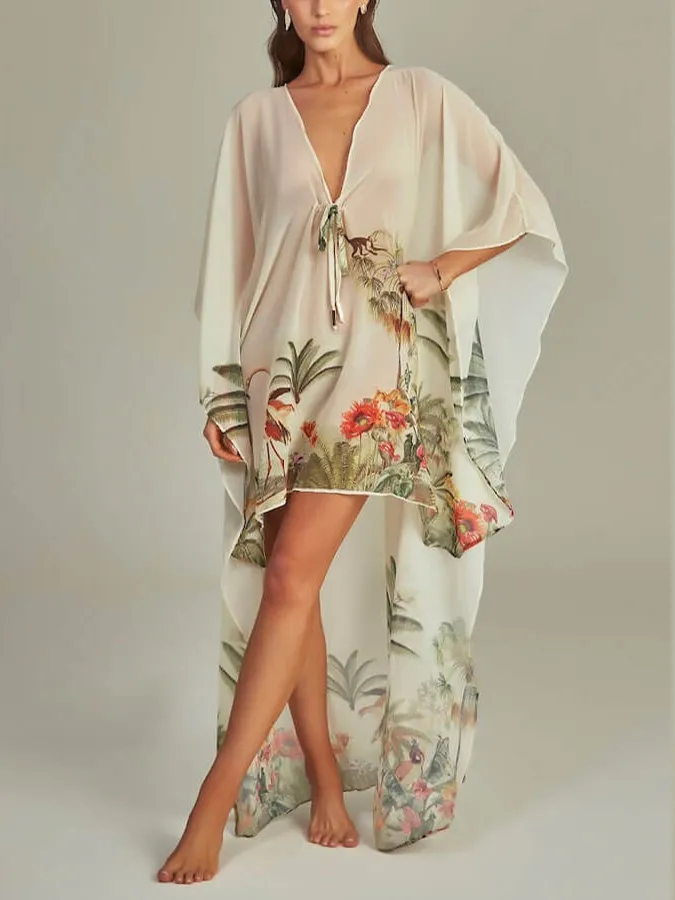 Beach Print Swimsuit and Cover-Up