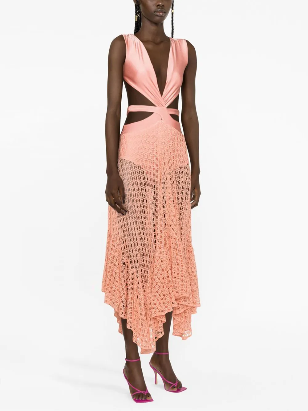 Belted crochet-trimmed Maxi swimsuit