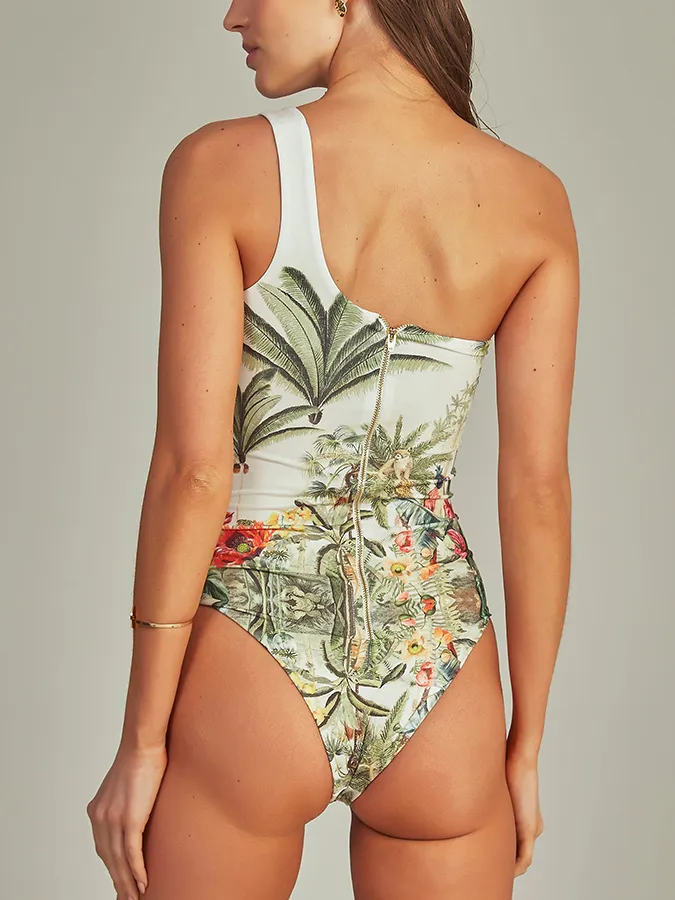Beach Print Swimsuit and Cover-Up