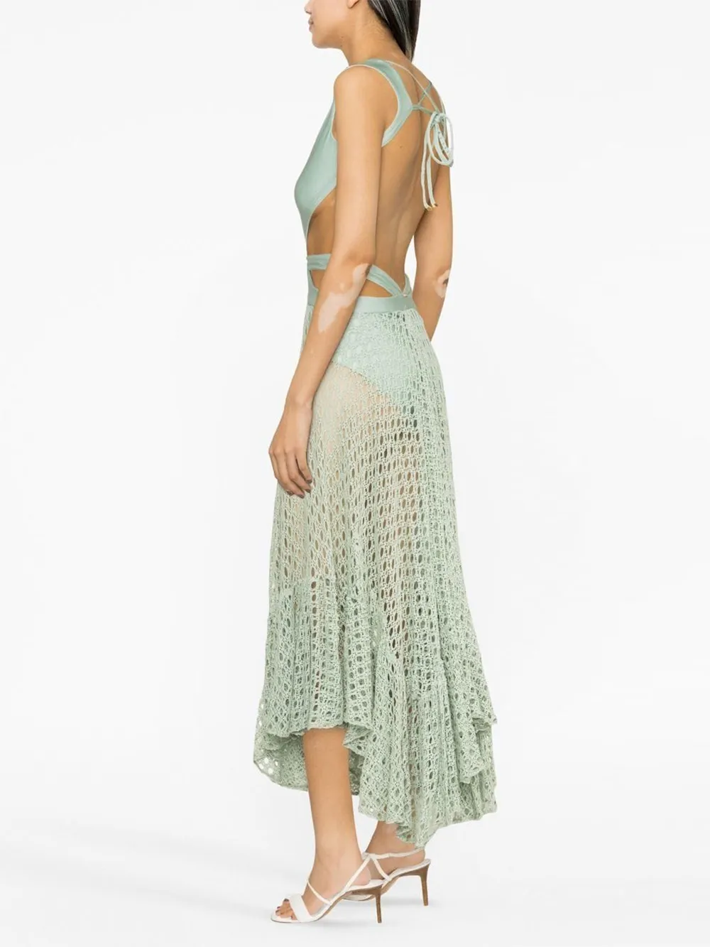 Belted crochet-trimmed Maxi swimsuit