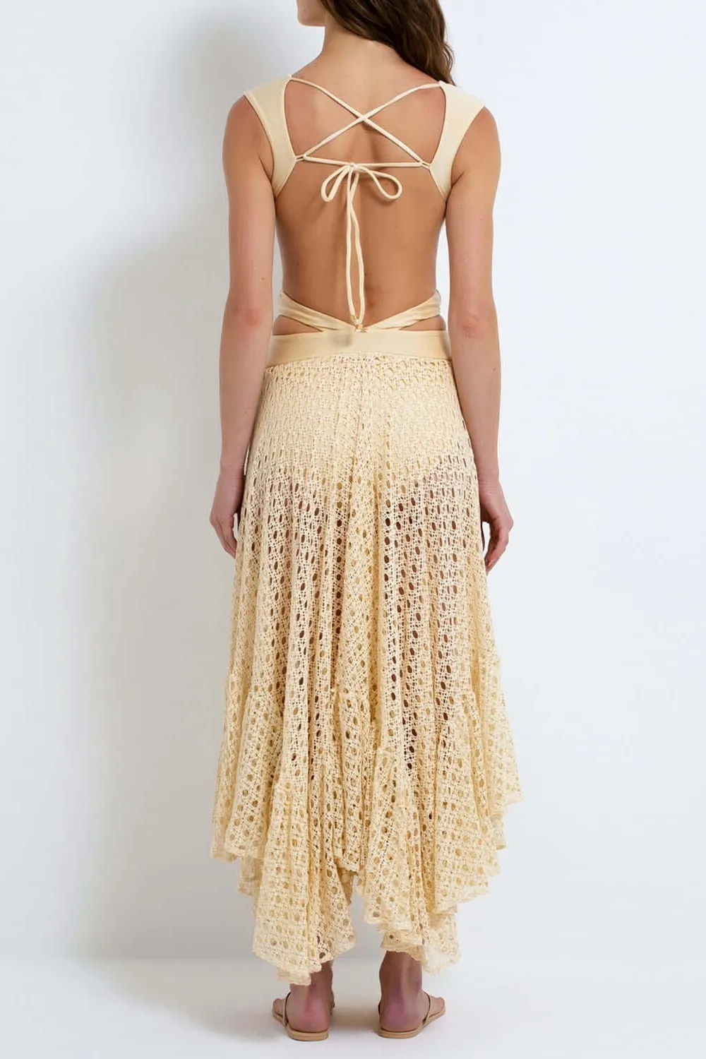 Belted crochet-trimmed Maxi swimsuit