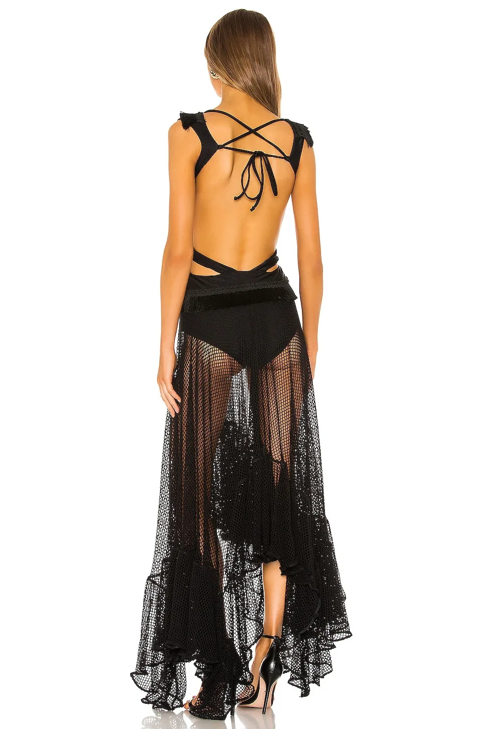 V Neck Tassel Cut Out One Piece Swimsuit