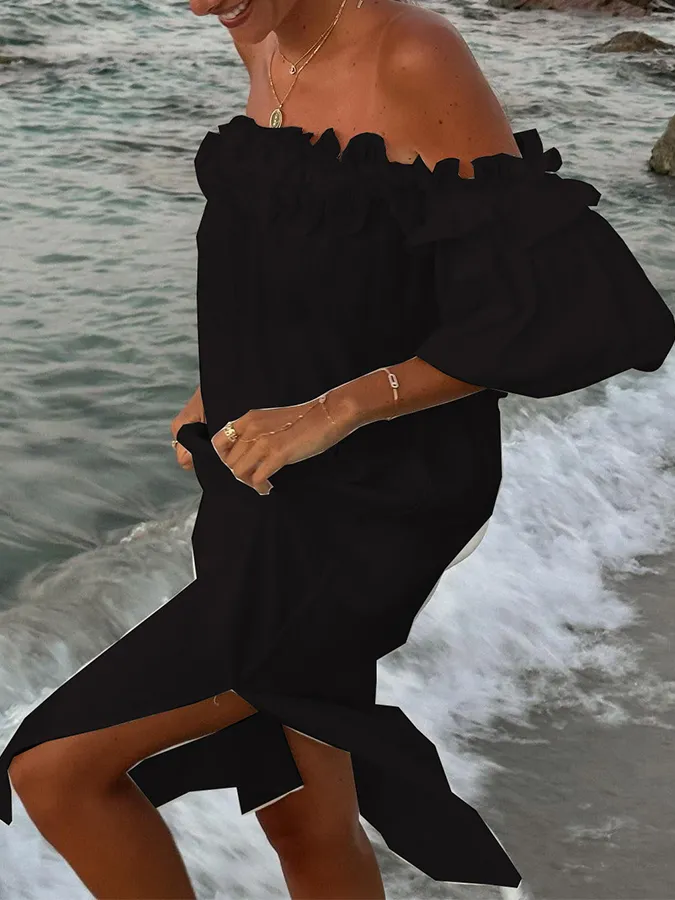 Ruffle Puff Sleeves off Shoulder Holiday Dress