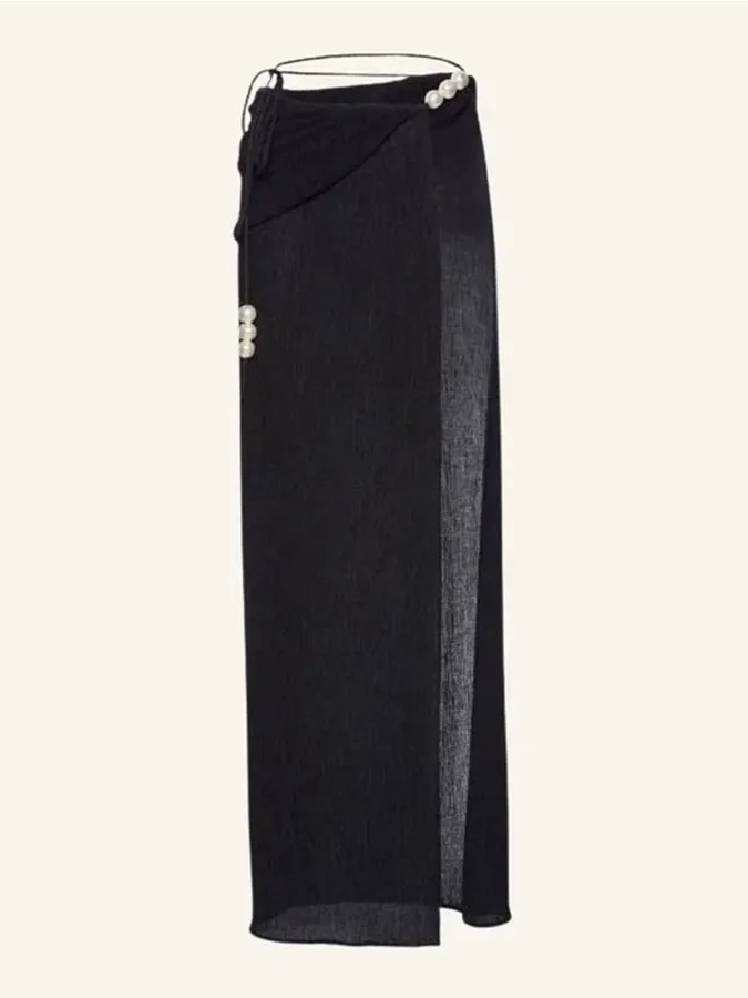 Halterneck Pearl Bandeau High Waist Bikini Swimsuit and Sarong