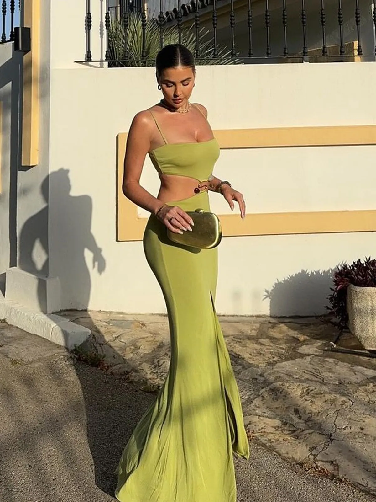 Resort beach patchwork slit maxi dress