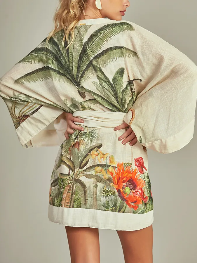 Beach Print Swimsuit and Cover-Up