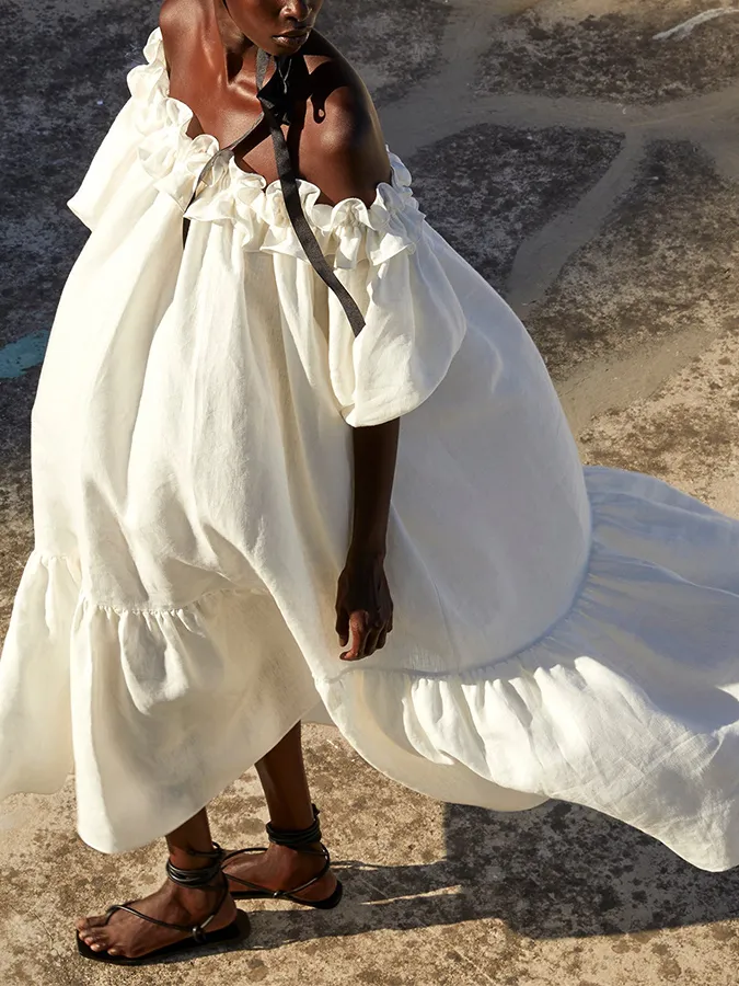 Ruffle Puff Sleeves off Shoulder Holiday Dress