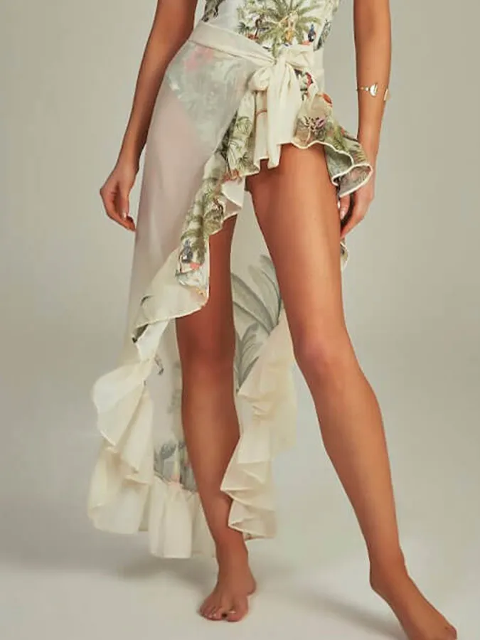 Beach Print Swimsuit and Cover-Up