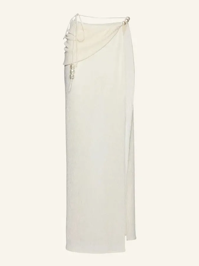 Halterneck Pearl Bandeau High Waist Bikini Swimsuit and Sarong