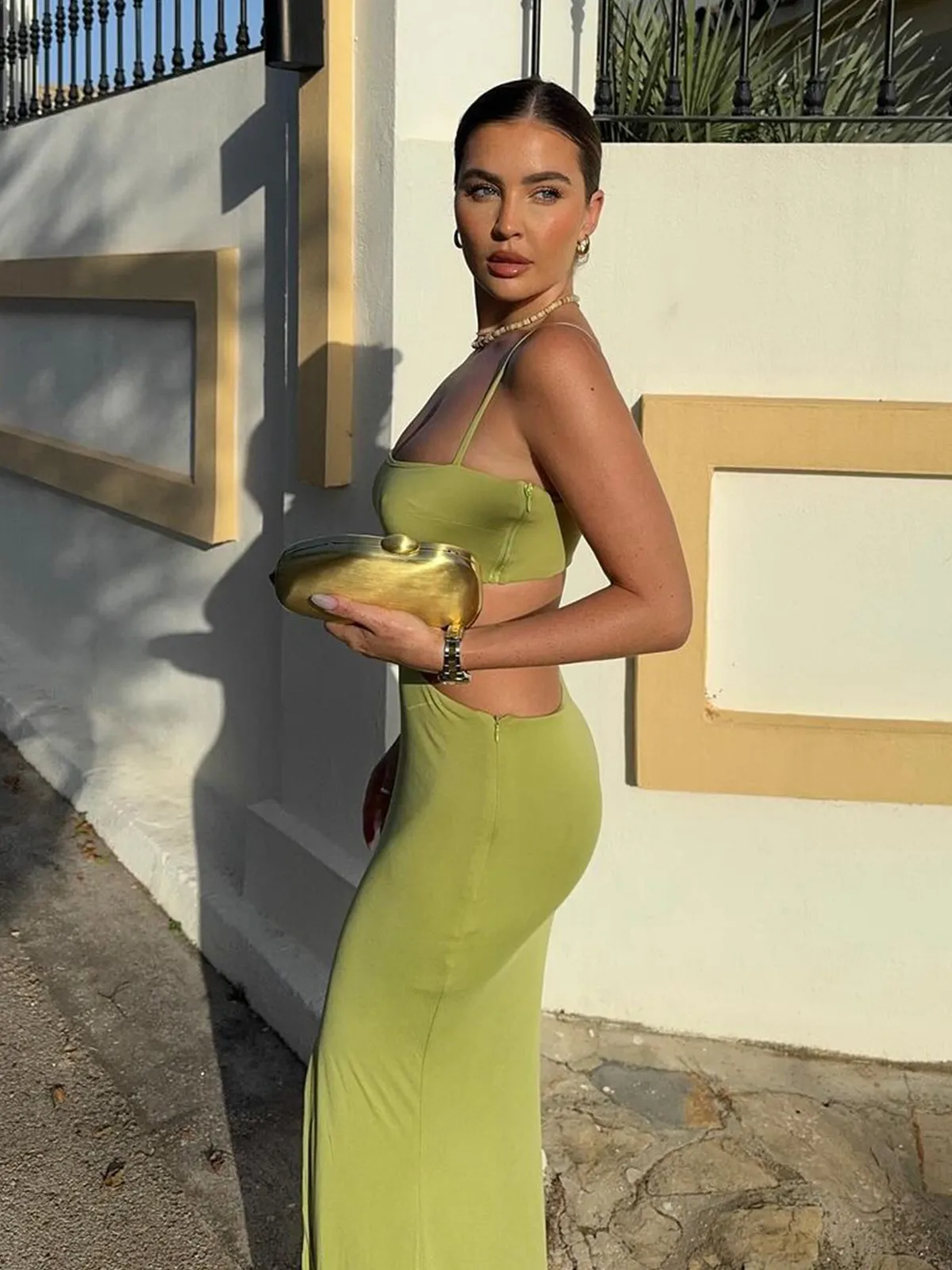 Resort beach patchwork slit maxi dress