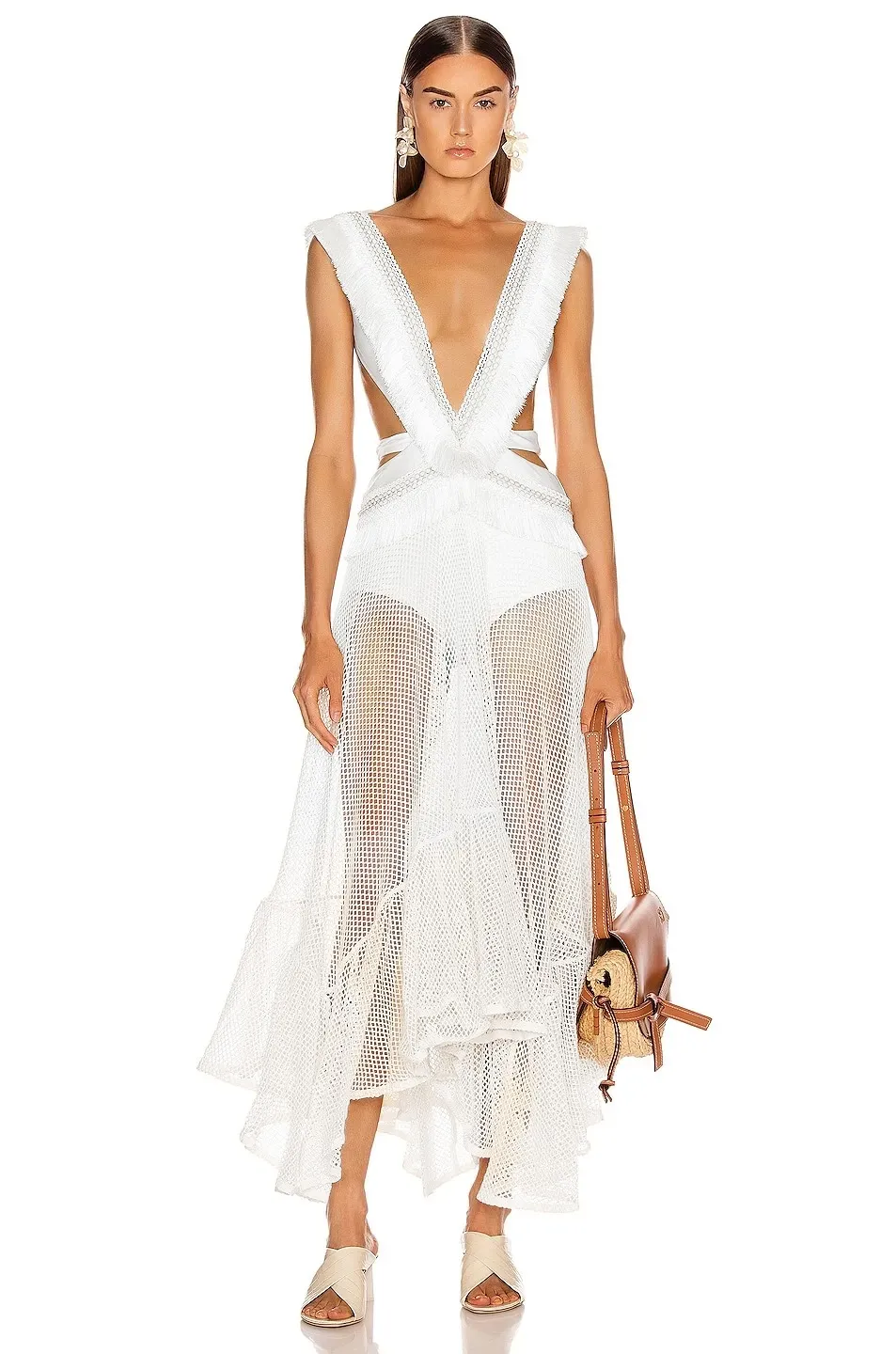 V Neck Tassel Cut Out One Piece Swimsuit