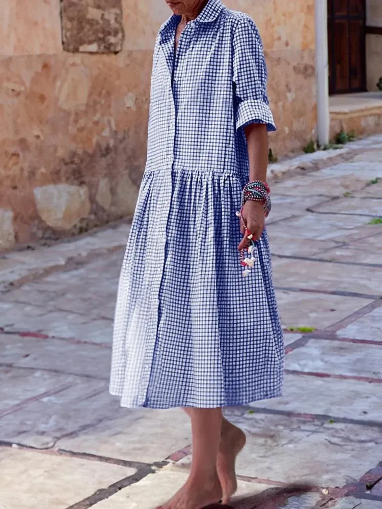 Long Sleeves Plaid Shirt Dress