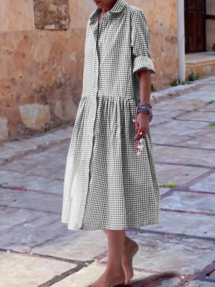Long Sleeves Plaid Shirt Dress