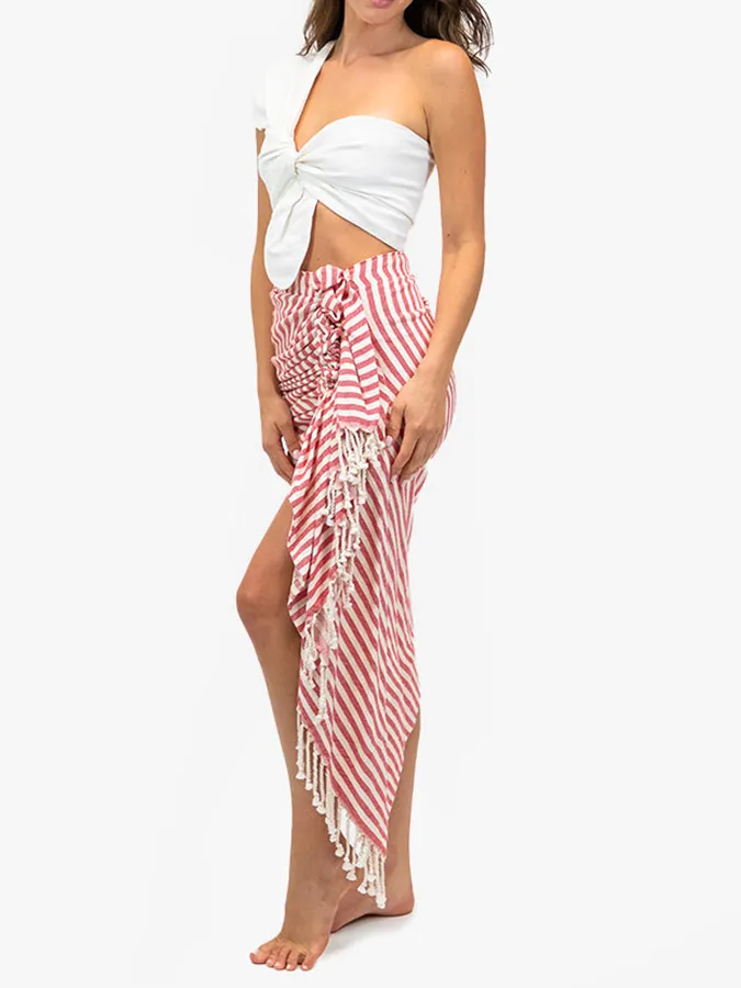 Solid One-Shoulder Swimsuit and Beach Skirt