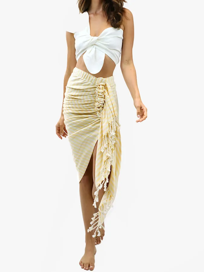 Solid One-Shoulder Swimsuit and Beach Skirt
