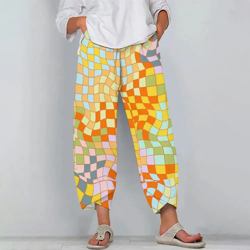 Women's Casual Colorful Plaid Printed Pants