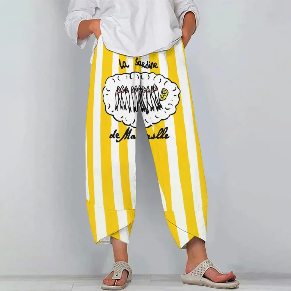 Women's Casual  La Sardine Printed Cotton And Linen Pants