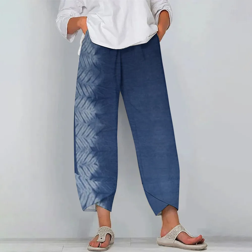 Women's Casual Abstract Printed Cotton And Linen Pants