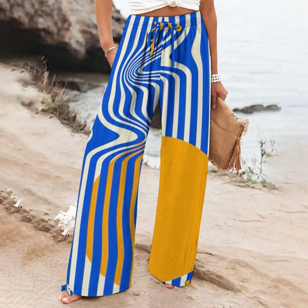 Women's Vintage Abstract Art Cotton And Linen Wide Leg Casual Pants