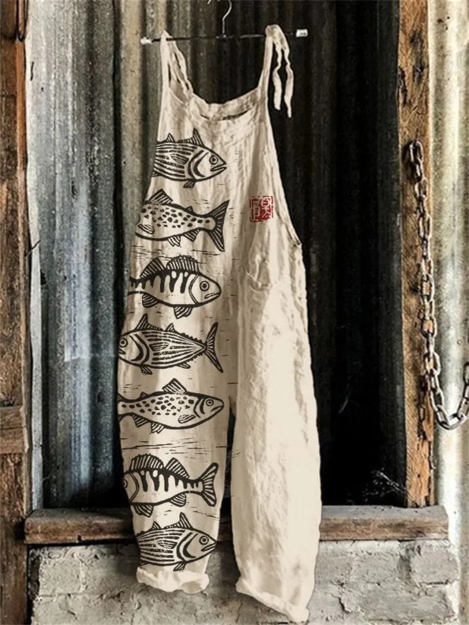 Fish Japanese Lino Art Jumpsuit