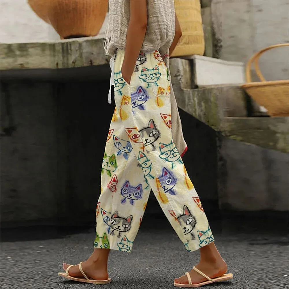 Cat Printed Women's Casual Pants