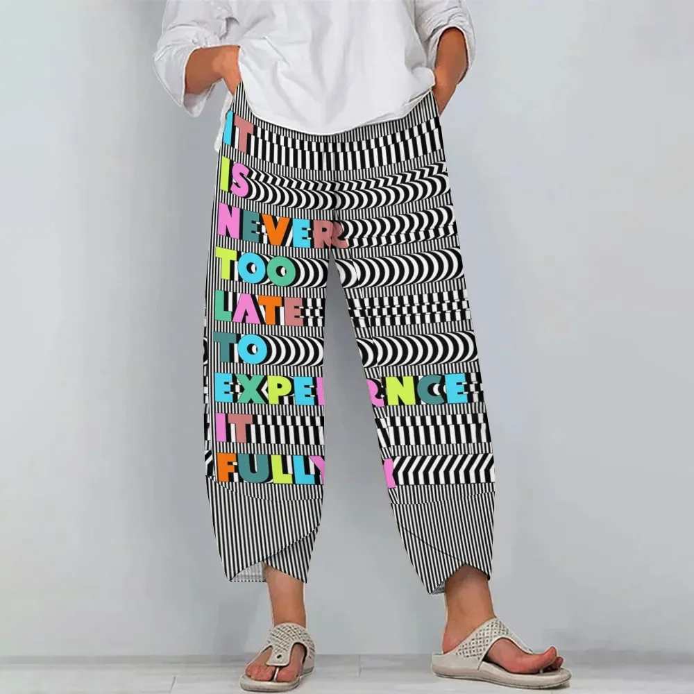 Women's Casual Striped Letters Printed Pants