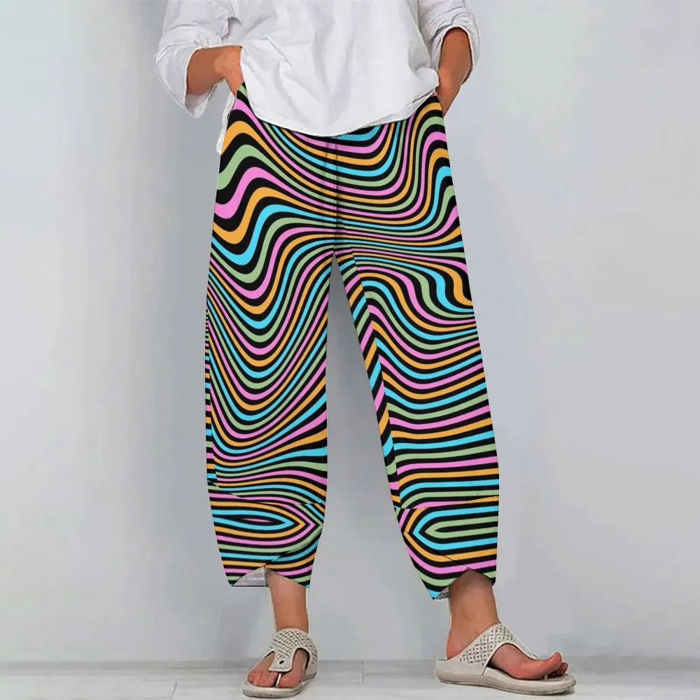 Women's Casual Colored Lines Printed Pants