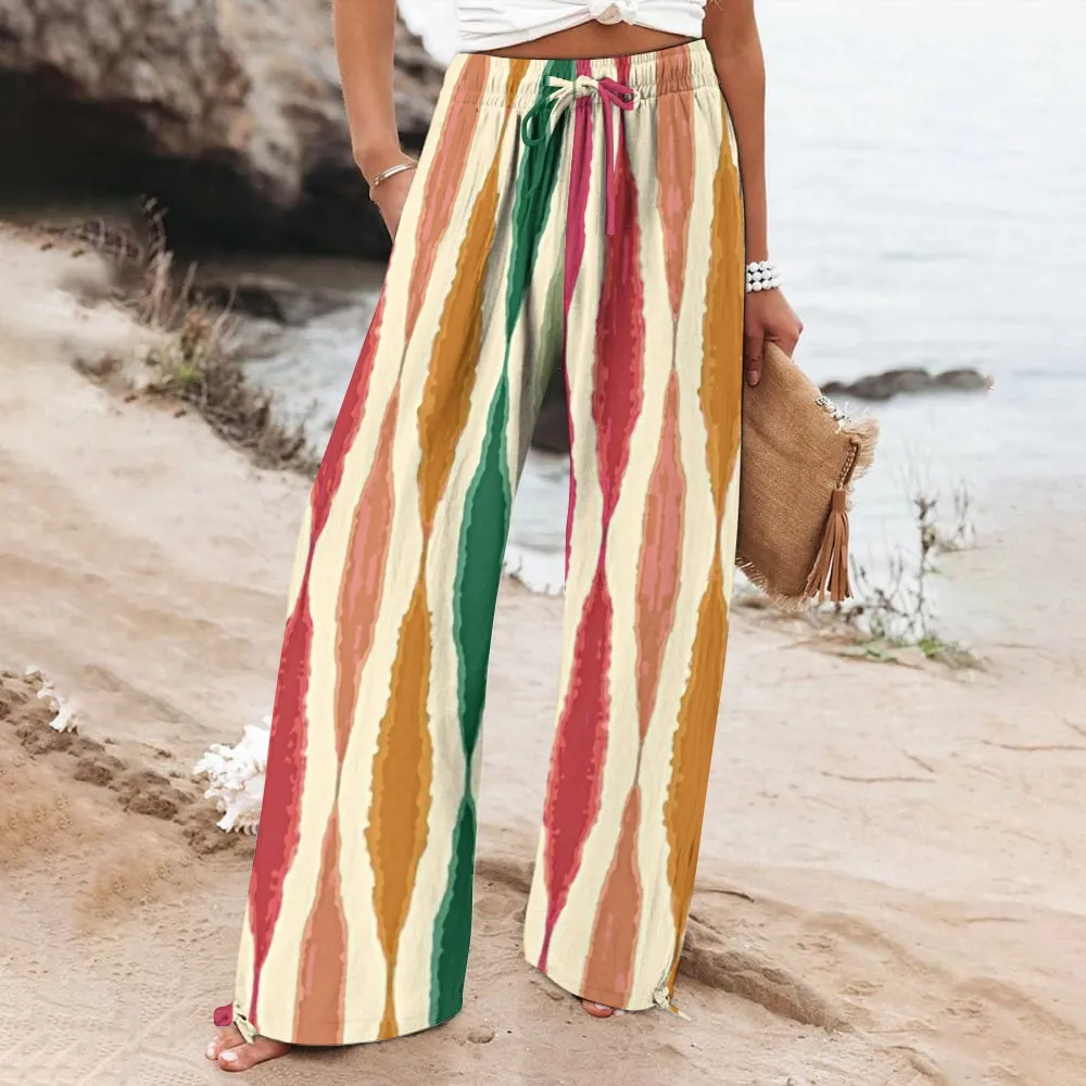 Women's Wide Leg Casual Color Stripes Printed Pants