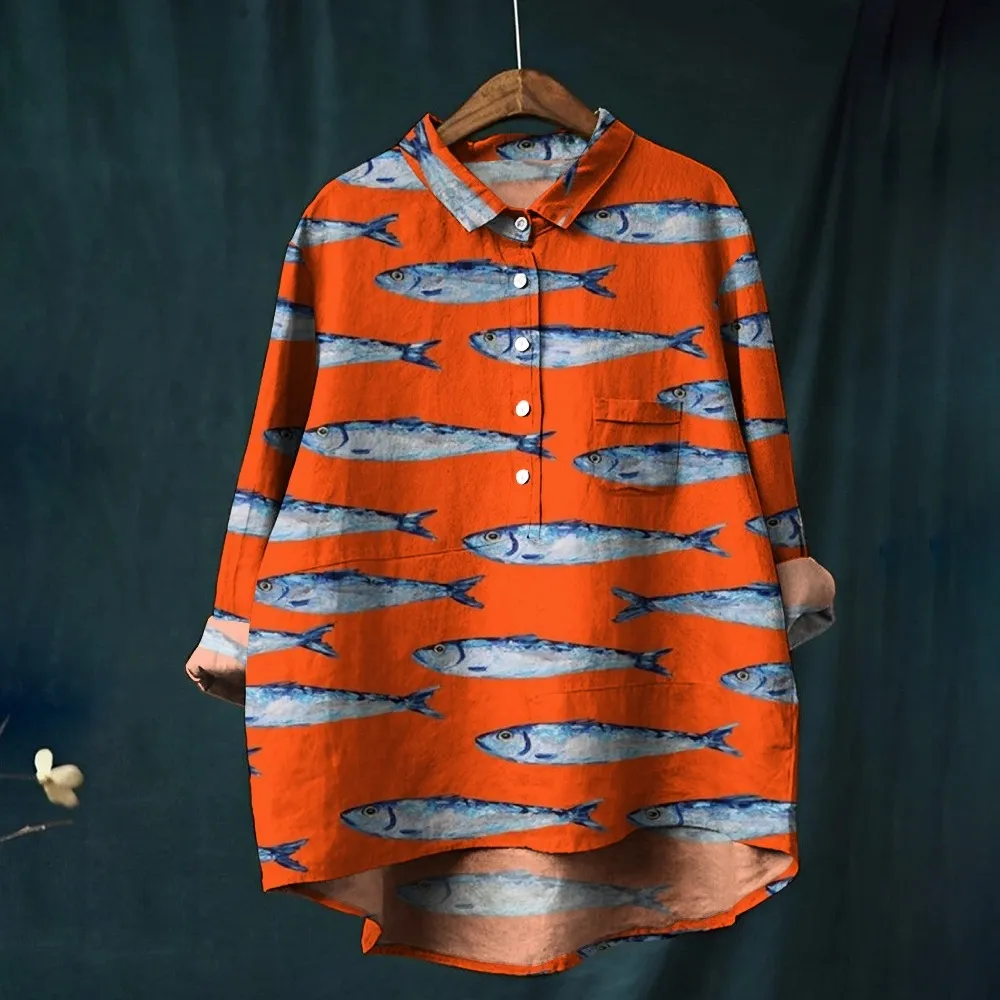 Women's Casual Sardines Printed Cotton And Linen Pants