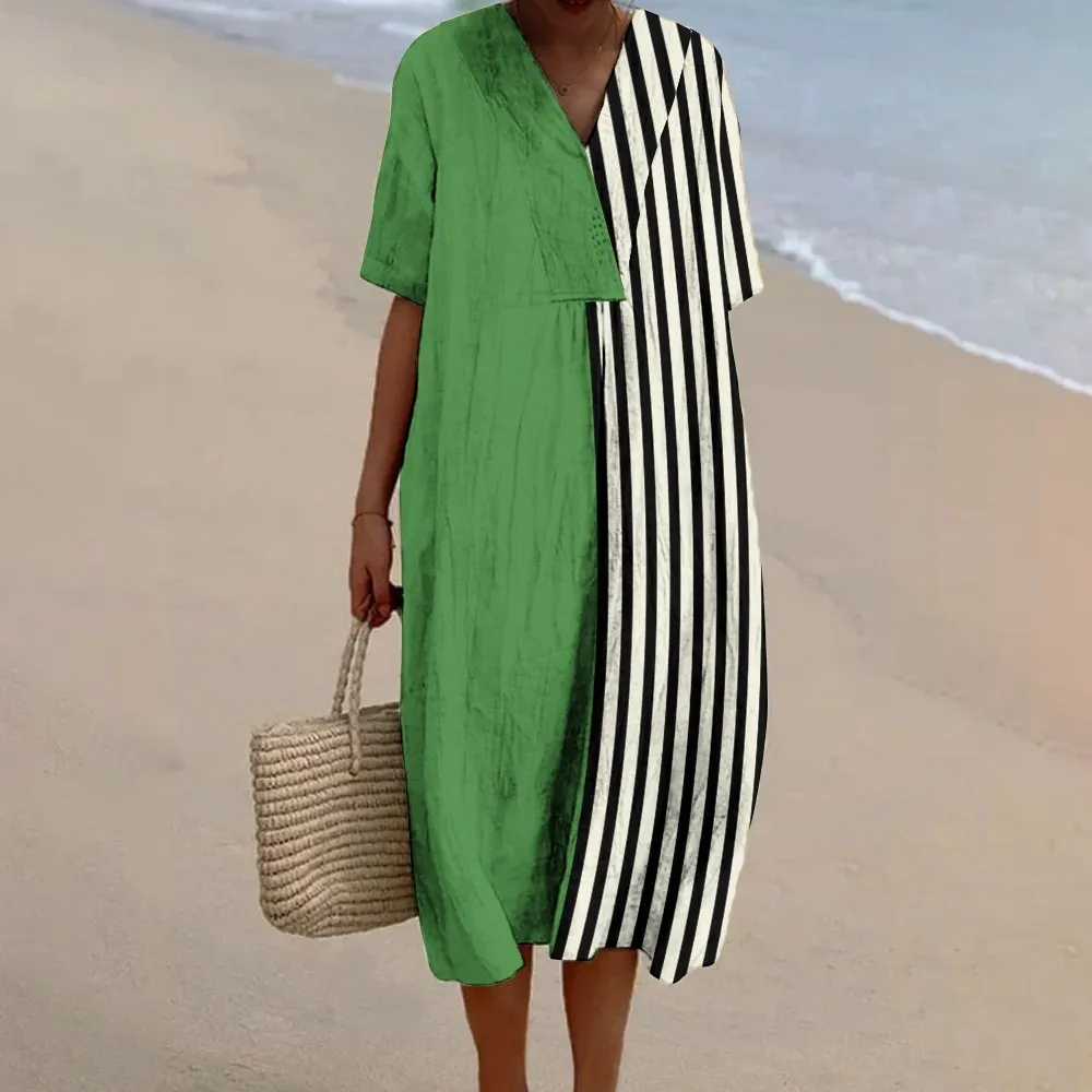 Women's Abstract Geometric Art Print Cotton And Linen Casual Pants