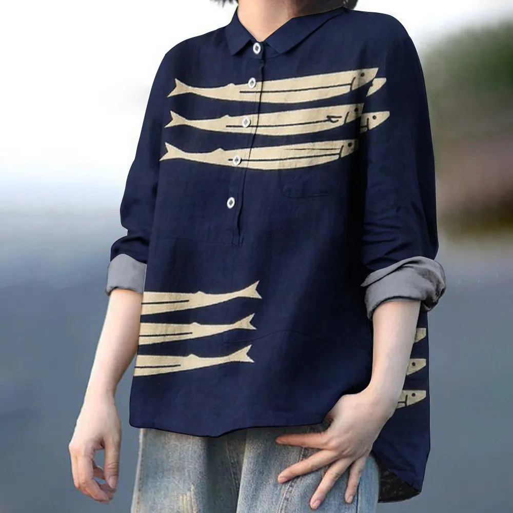 Retro Art Fish Cropped Casual Pants